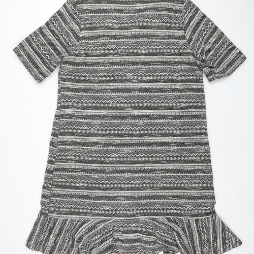 Next Women Grey Striped 3/4 Sleeve Knit Shift Dress Size 18