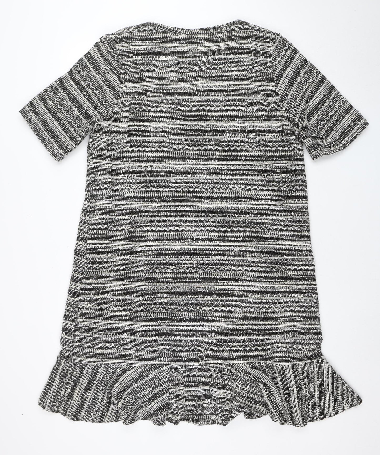 Next Women Grey Striped 3/4 Sleeve Knit Shift Dress Size 18