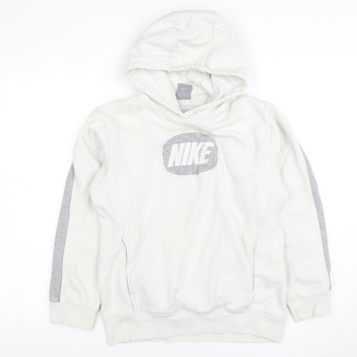 Nike Womens White Grey Hoodie L 14-16 Pullover Cotton Blend Logo