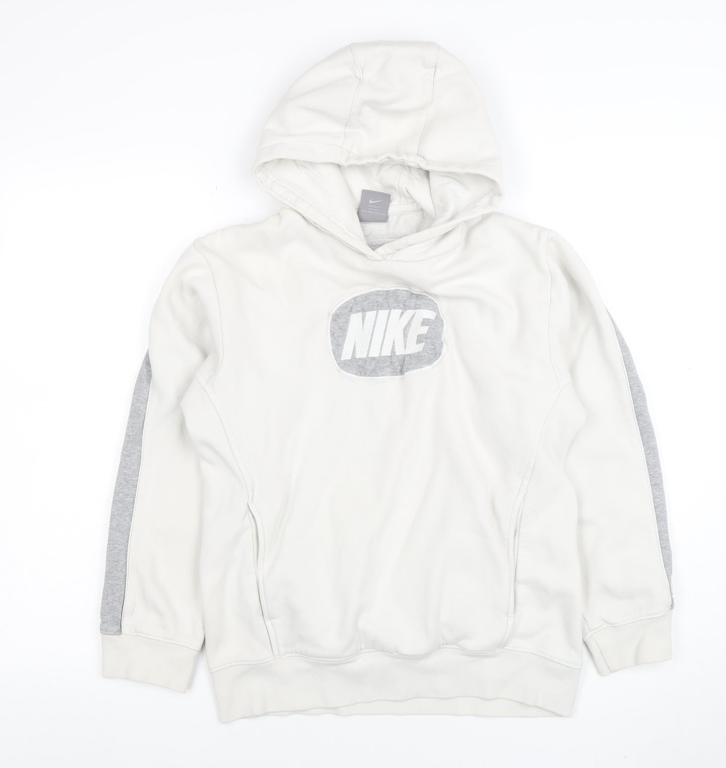 Nike Womens White Grey Hoodie L 14-16 Pullover Cotton Blend Logo