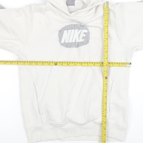 Nike Womens White Grey Hoodie L 14-16 Pullover Cotton Blend Logo