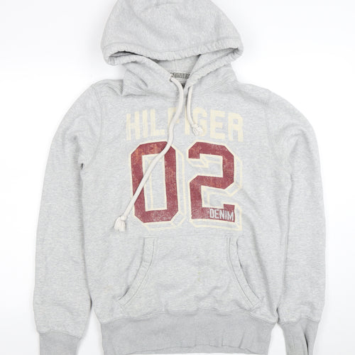 Tommy Hilfiger Men's Grey Pullover Hoodie Medium Logo Sports Fleece