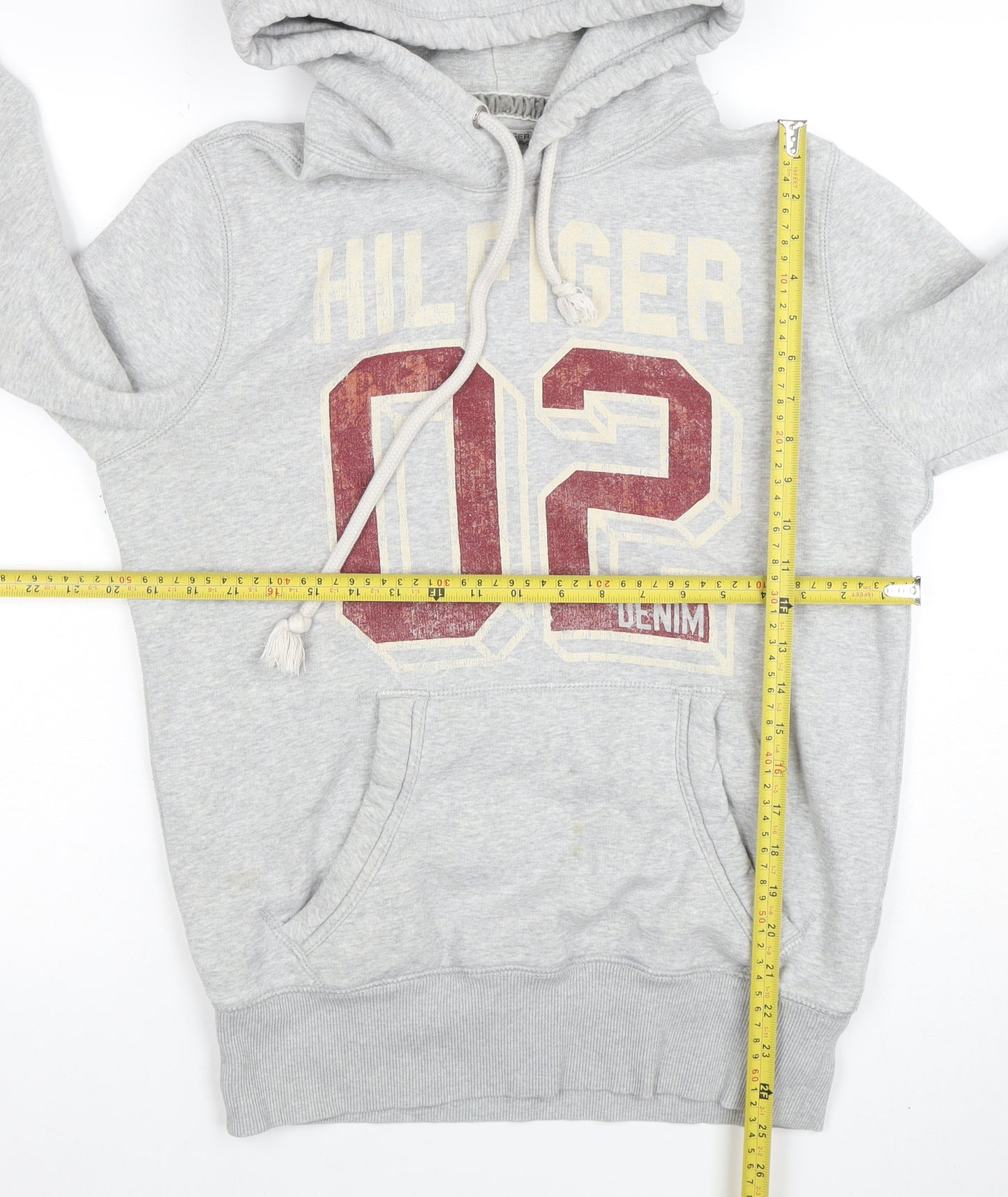Tommy Hilfiger Men's Grey Pullover Hoodie Medium Logo Sports Fleece