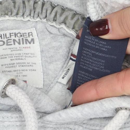 Tommy Hilfiger Men's Grey Pullover Hoodie Medium Logo Sports Fleece