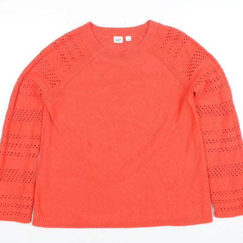 GAP Women's Coral Cotton Crew Neck Jumper Size S Long Sleeve