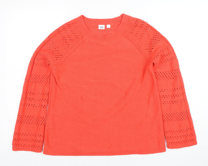 GAP Women's Coral Cotton Crew Neck Jumper Size S Long Sleeve