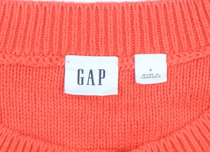GAP Women's Coral Cotton Crew Neck Jumper Size S Long Sleeve