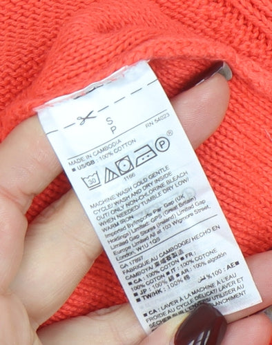 GAP Women's Coral Cotton Crew Neck Jumper Size S Long Sleeve