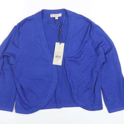 Hobbs Womens Blue 3/4 Sleeve V-Neck Cardigan Medium