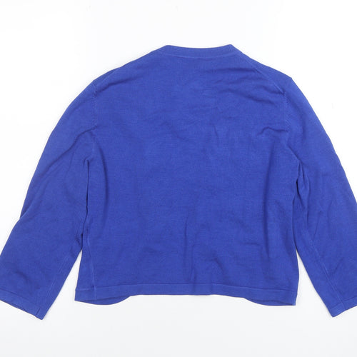 Hobbs Womens Blue 3/4 Sleeve V-Neck Cardigan Medium