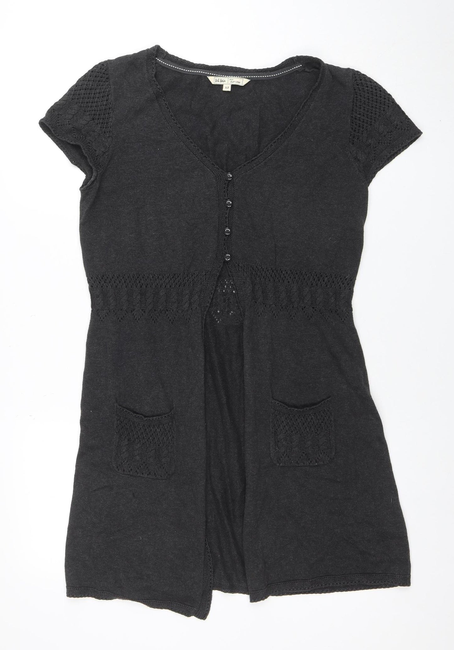 Fat Face Women’s Black Size 12 Short Sleeve Knit Cardigan