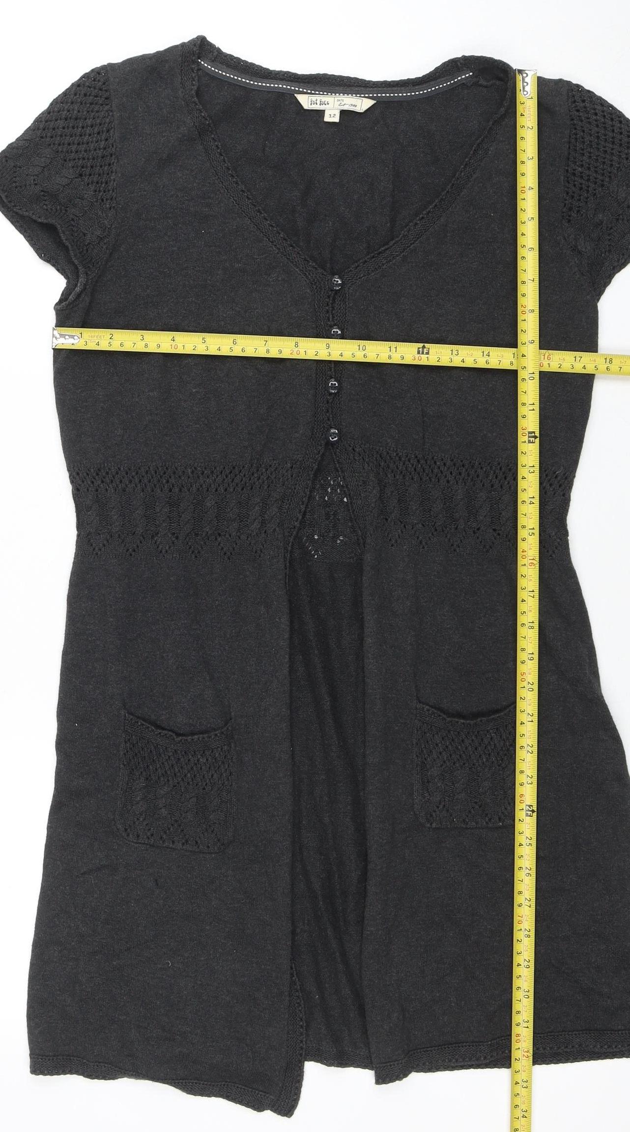 Fat Face Women’s Black Size 12 Short Sleeve Knit Cardigan