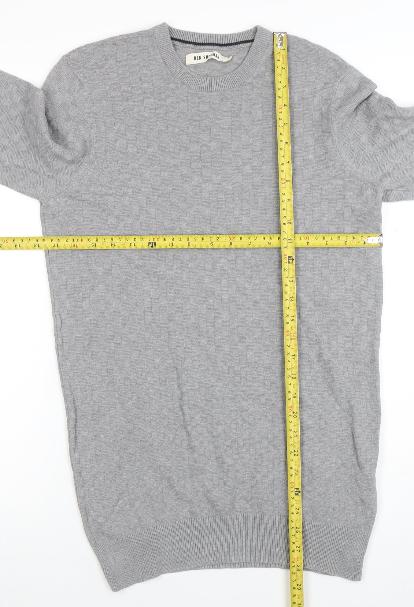 Ben Sherman Men's Grey Cotton Crew Neck Pullover Jumper Size S