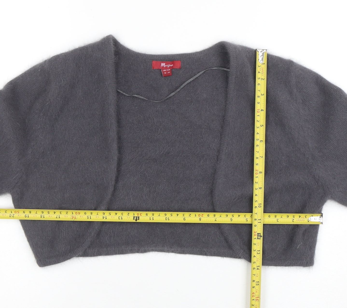 Monsoon Women Grey Angora Knit Shrug Cardigan Size 16