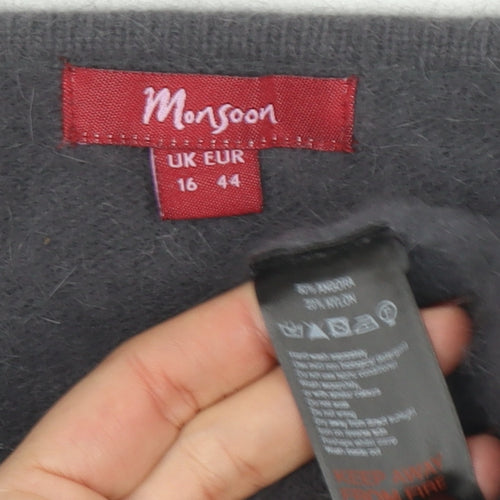 Monsoon Women Grey Angora Knit Shrug Cardigan Size 16