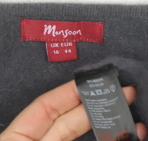 Monsoon Women Grey Angora Knit Shrug Cardigan Size 16
