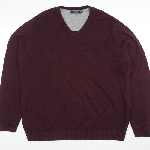 Maine New England Men's Brown 2XL V-Neck Cotton Wool Jumper