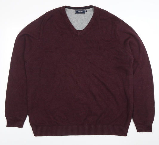 Maine New England Men's Brown 2XL V-Neck Cotton Wool Jumper
