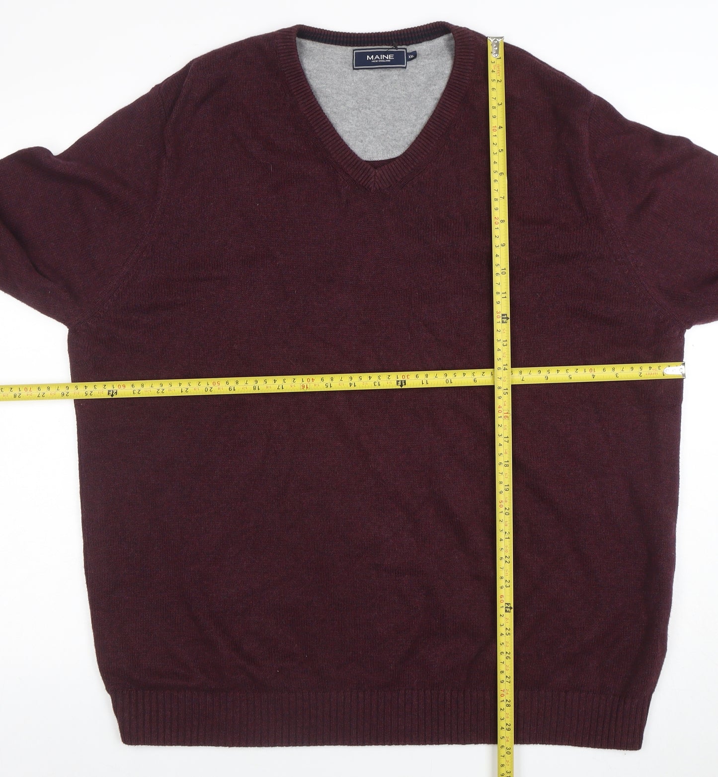Maine New England Men's Brown 2XL V-Neck Cotton Wool Jumper