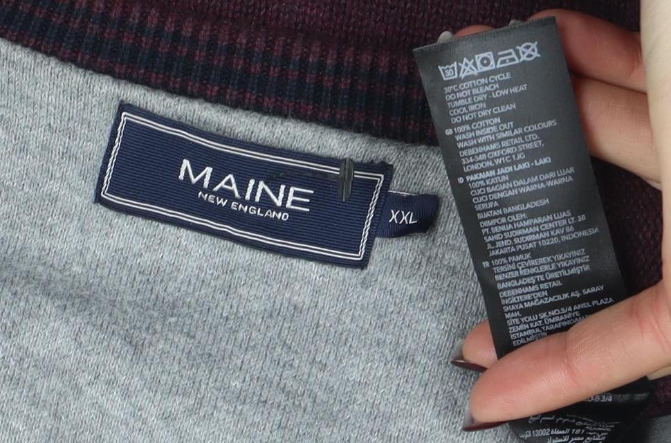 Maine New England Men's Brown 2XL V-Neck Cotton Wool Jumper