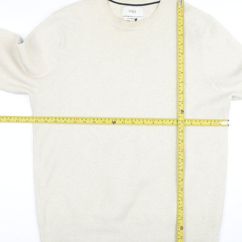 Marks and Spencer Men's Beige Cotton Blend Crew Neck Jumper M