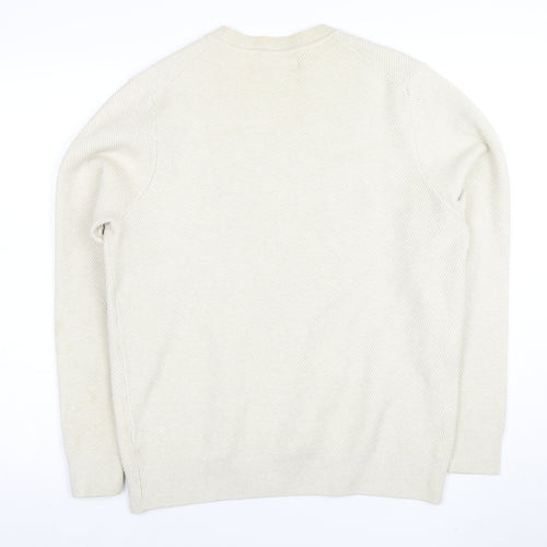 Marks and Spencer Men's Beige Cotton Blend Crew Neck Jumper M