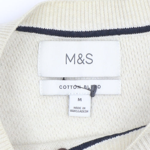 Marks and Spencer Men's Beige Cotton Blend Crew Neck Jumper M