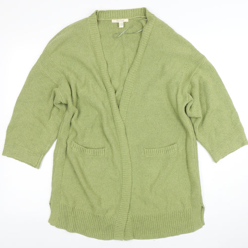 White Stuff Women's Green Cotton Linen Cardigan UK 14 V-Neck Relaxed Fit