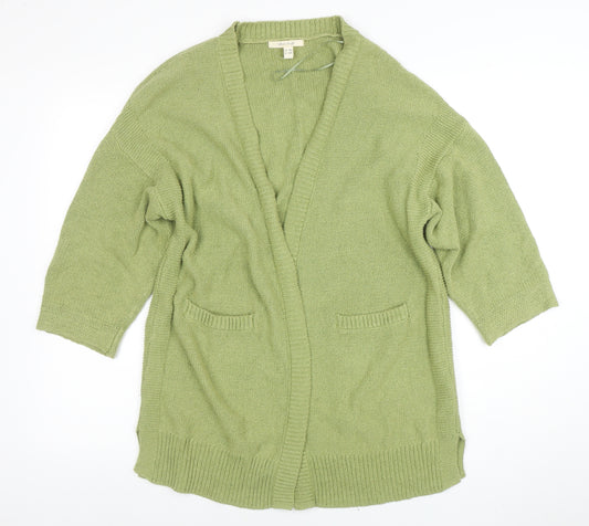 White Stuff Women's Green Cotton Linen Cardigan UK 14 V-Neck Relaxed Fit