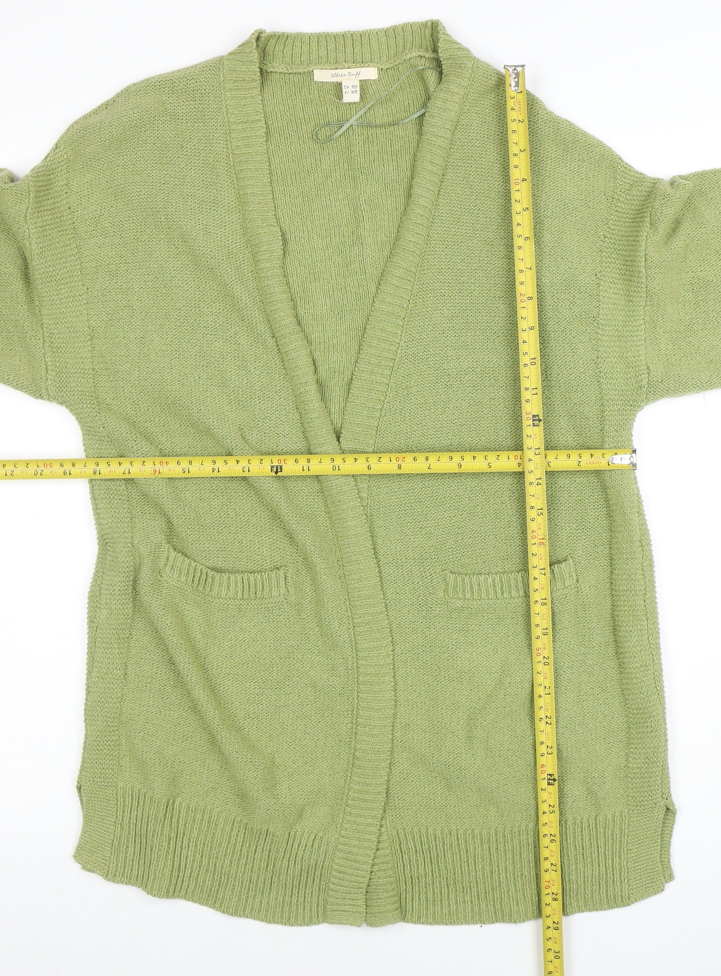 White Stuff Women's Green Cotton Linen Cardigan UK 14 V-Neck Relaxed Fit