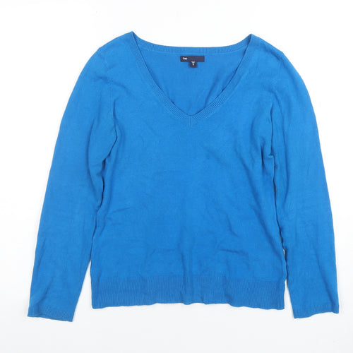 Gap Women’s Blue V-Neck Cotton Blend Long Sleeve Basic Top XS