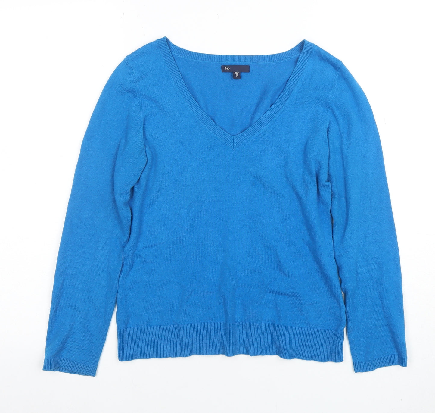 Gap Women’s Blue V-Neck Cotton Blend Long Sleeve Basic Top XS