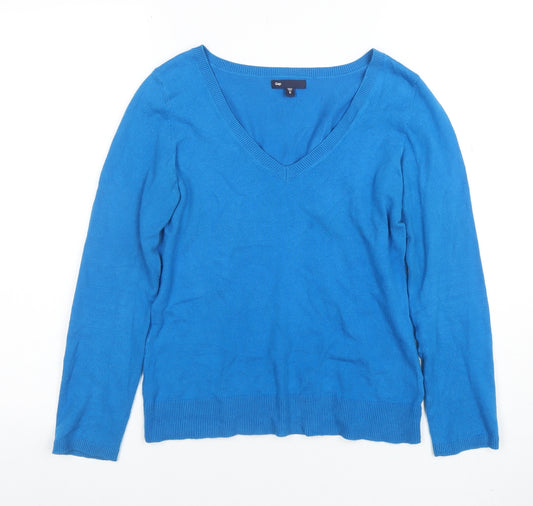 Gap Women’s Blue V-Neck Cotton Blend Long Sleeve Basic Top XS