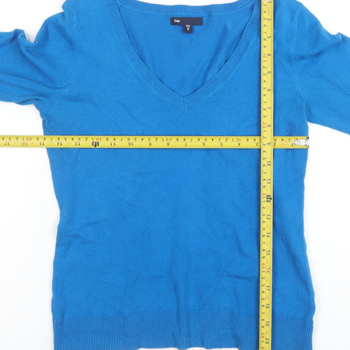 Gap Women’s Blue V-Neck Cotton Blend Long Sleeve Basic Top XS