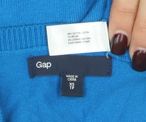 Gap Women’s Blue V-Neck Cotton Blend Long Sleeve Basic Top XS