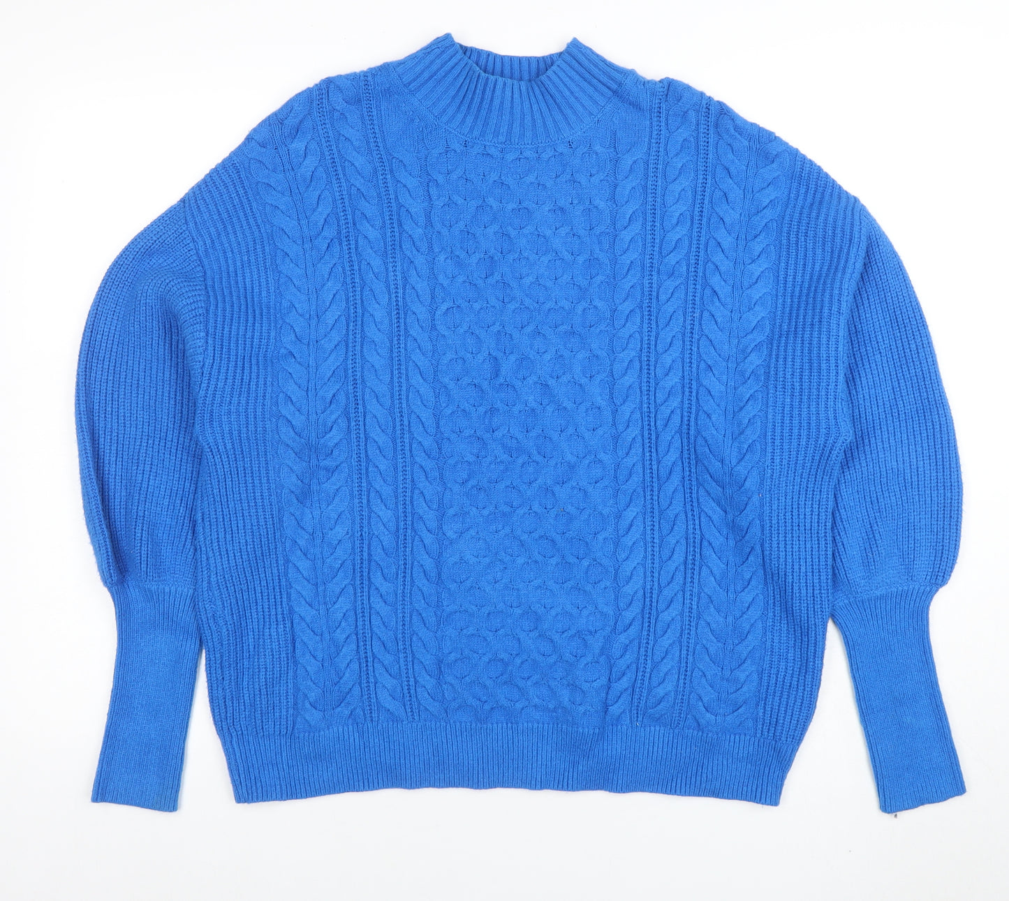 Marks and Spencer Women’s Blue Cable-Knit Mock Neck Jumper Size L
