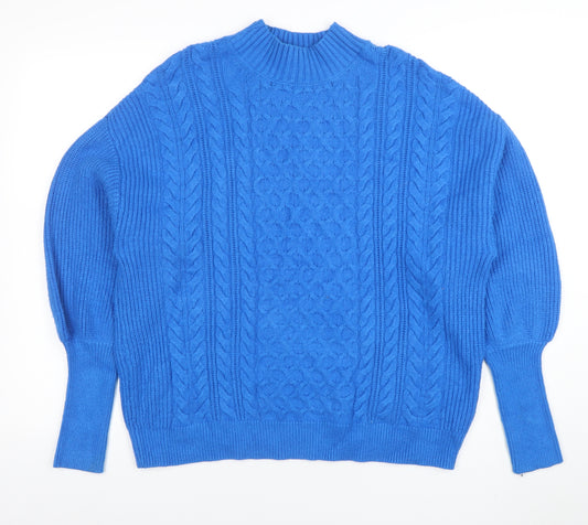 Marks and Spencer Women’s Blue Cable-Knit Mock Neck Jumper Size L