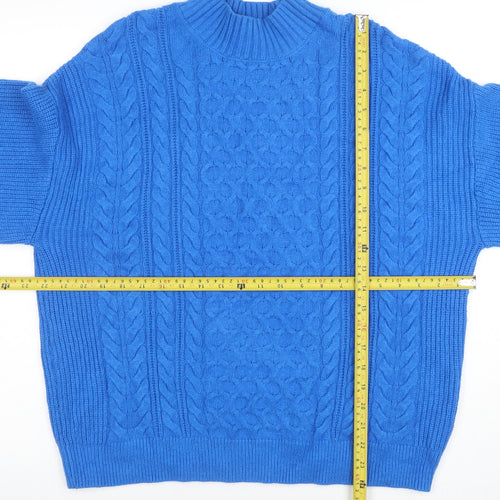 Marks and Spencer Women’s Blue Cable-Knit Mock Neck Jumper Size L