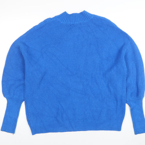 Marks and Spencer Women’s Blue Cable-Knit Mock Neck Jumper Size L