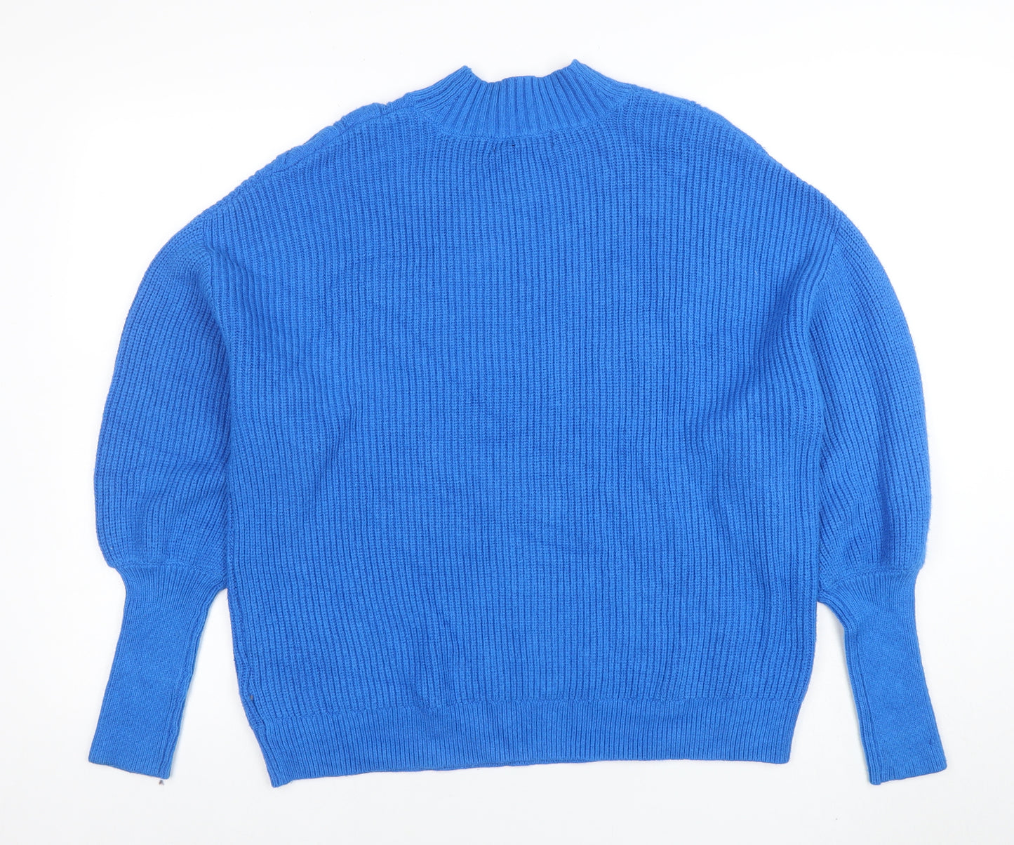 Marks and Spencer Women’s Blue Cable-Knit Mock Neck Jumper Size L