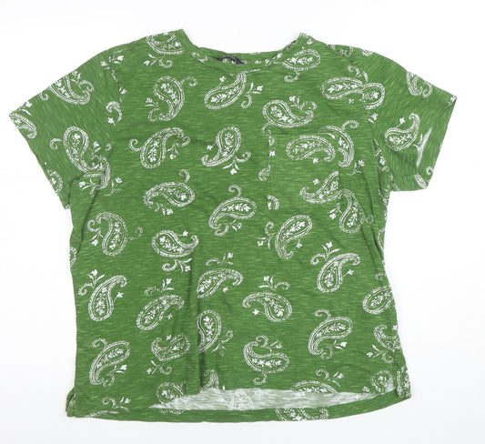 Marks and Spencer Womens Green Paisley Cotton Short Sleeve T-Shirt Size 12