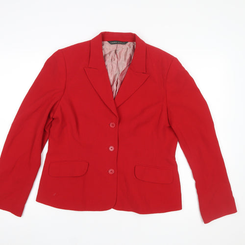 Laura Ashley Women Red Wool Single-Breasted Blazer UK 14