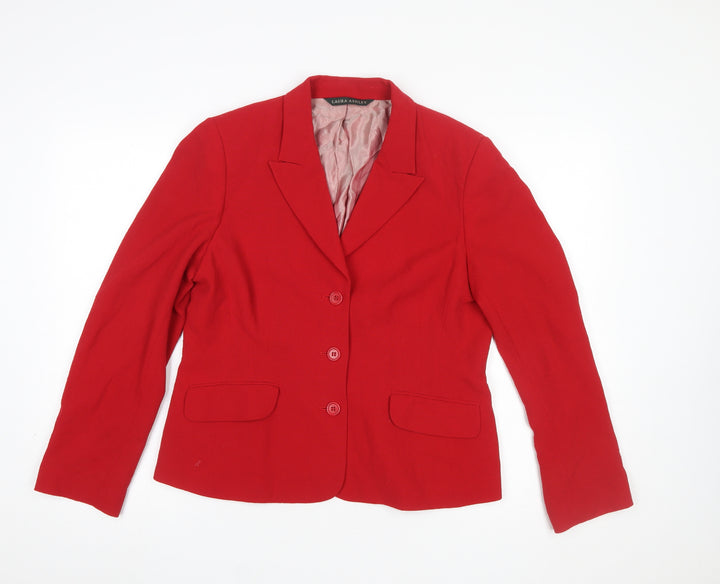 Laura Ashley Women Red Wool Single-Breasted Blazer UK 14