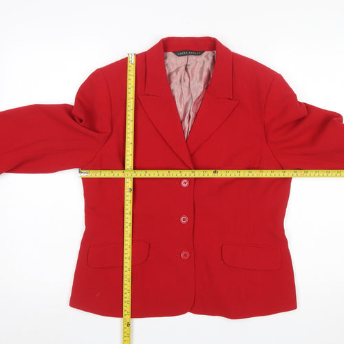 Laura Ashley Women Red Wool Single-Breasted Blazer UK 14