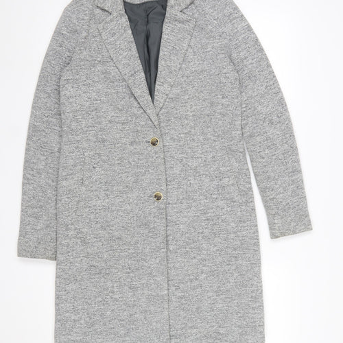ONLY Women’s Grey Long Coat Size 6 Classic Button Up Overcoat