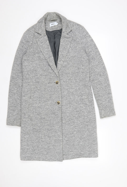ONLY Women’s Grey Long Coat Size 6 Classic Button Up Overcoat