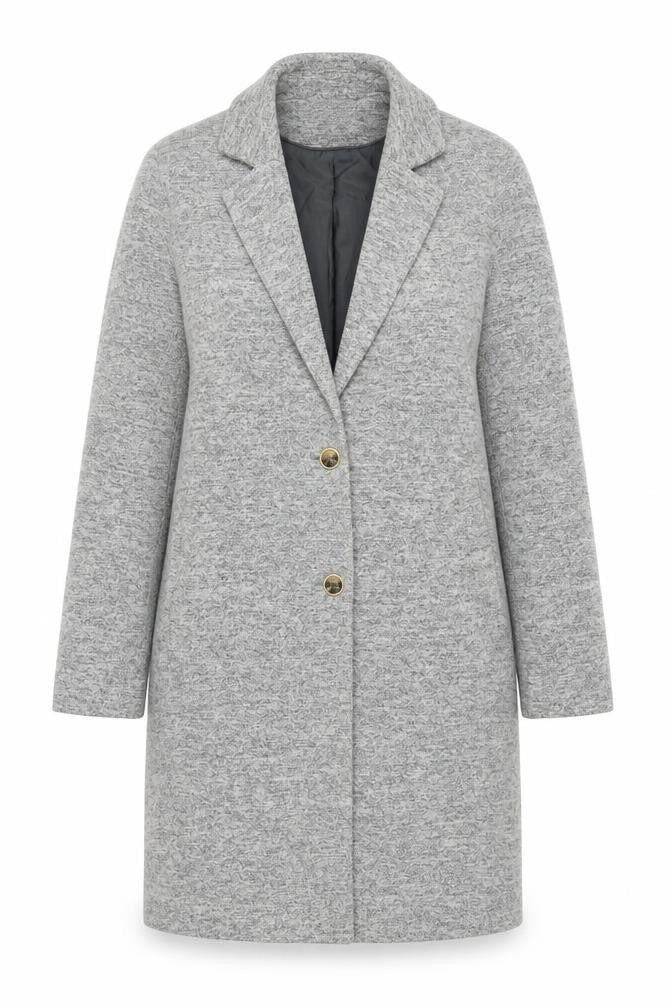 Front view of Only Women’s Grey Long Coat, size UK 6, Classic Button Up Overcoat