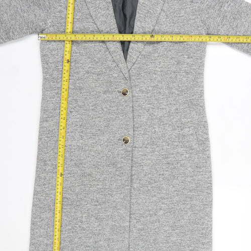 ONLY Women’s Grey Long Coat Size 6 Classic Button Up Overcoat