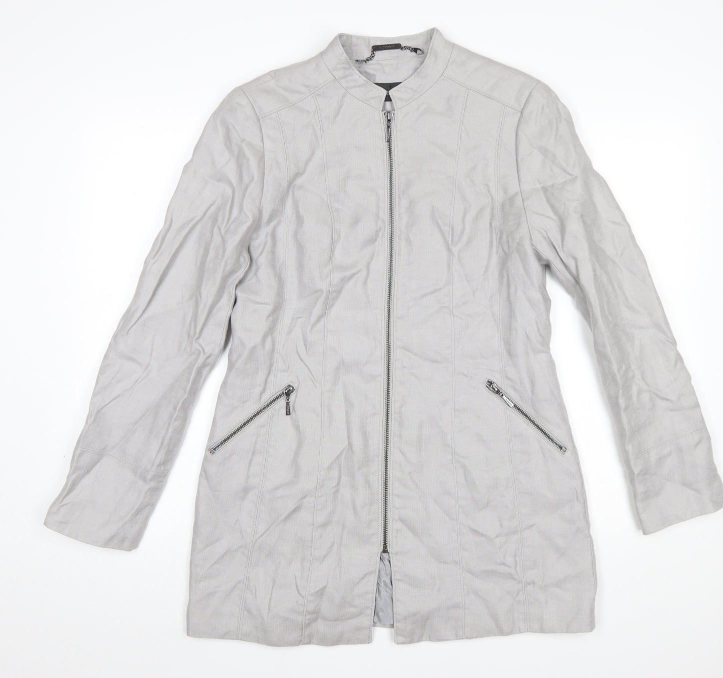 Marks and Spencer Women’s Grey Linen Blend Long Zip Coat UK 12