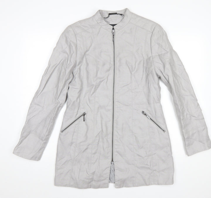 Marks and Spencer Women’s Grey Linen Blend Long Zip Coat UK 12